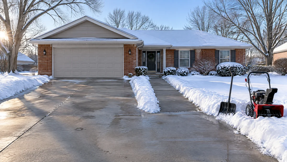 Planning illustration of a snow-covered home and an access path